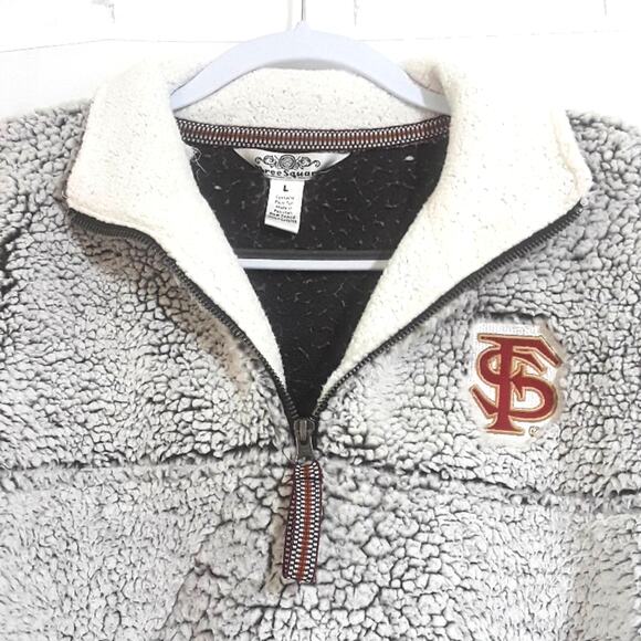 Florida State Womens Sz L 1/4 Zip Embroidered Logo Fleece Faux Fur Gray Top - Picture 3 of 12